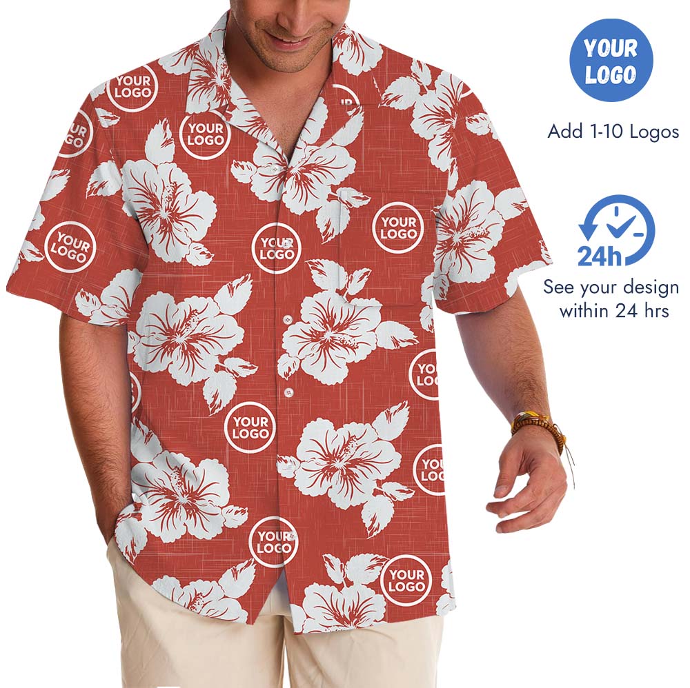 Custom Logo Red Button Up Shirt With Floral Print