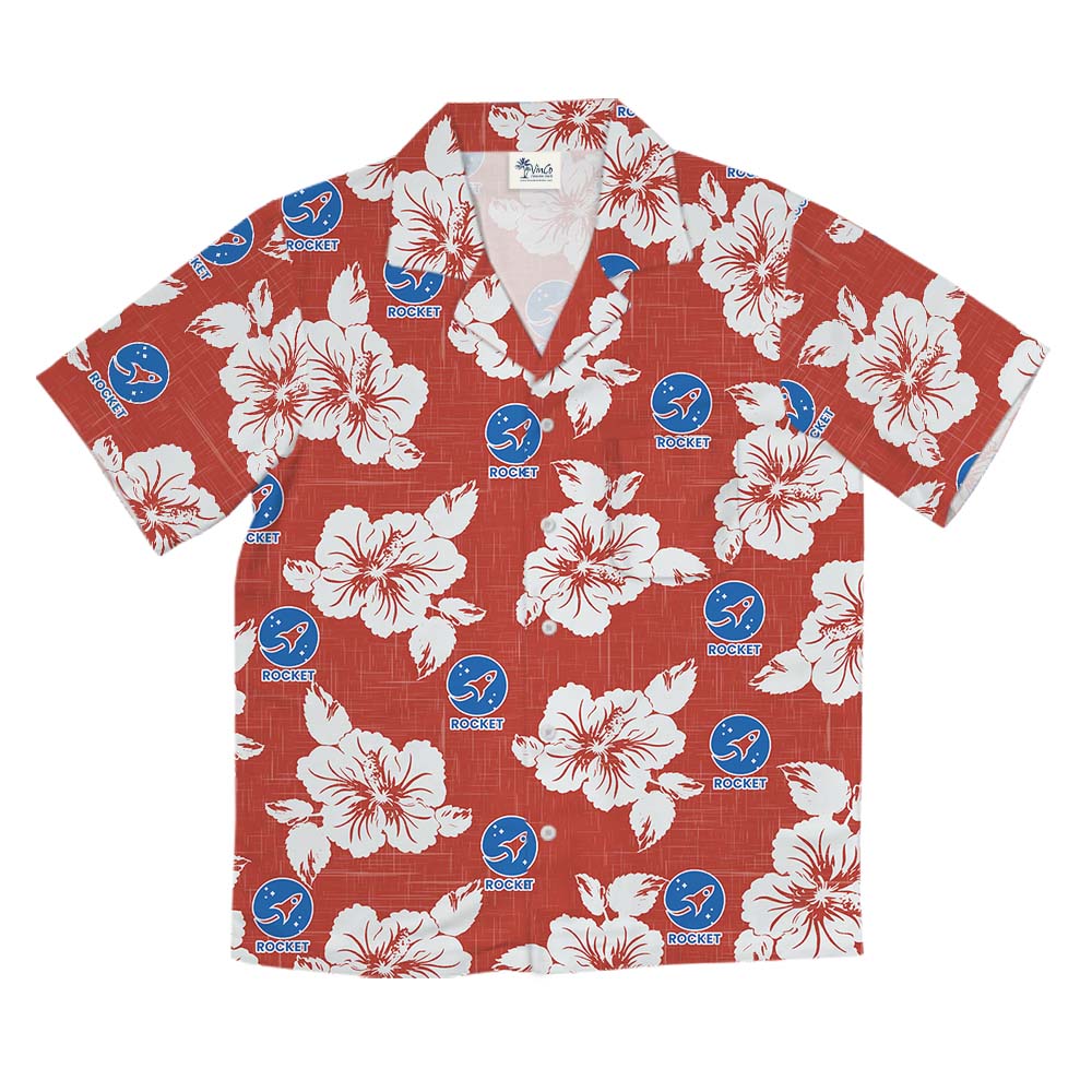 Custom Logo Red Button Up Shirt With Floral Print