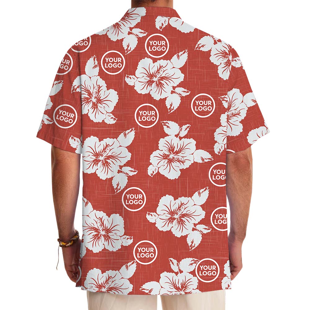 Custom Logo Red Button Up Shirt With Floral Print