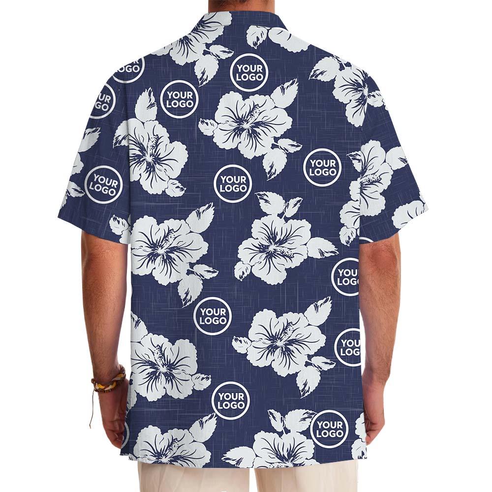 Custom Branding Navy Hawaiian Shirt