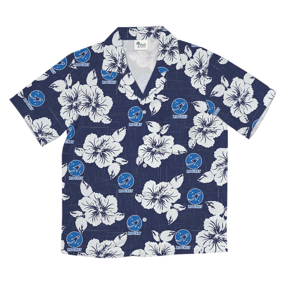 Custom Branding Navy Hawaiian Shirt