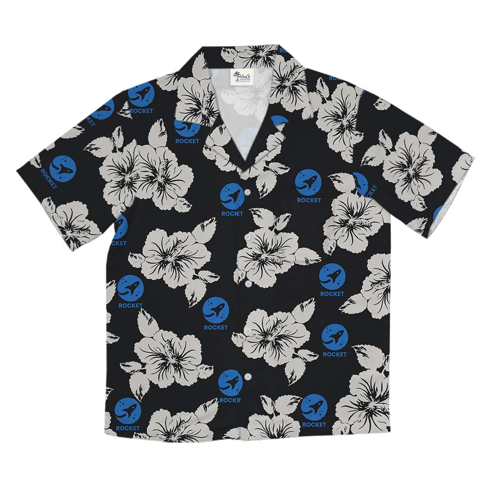 Black And Gray Floral Aloha Shirt With Logo