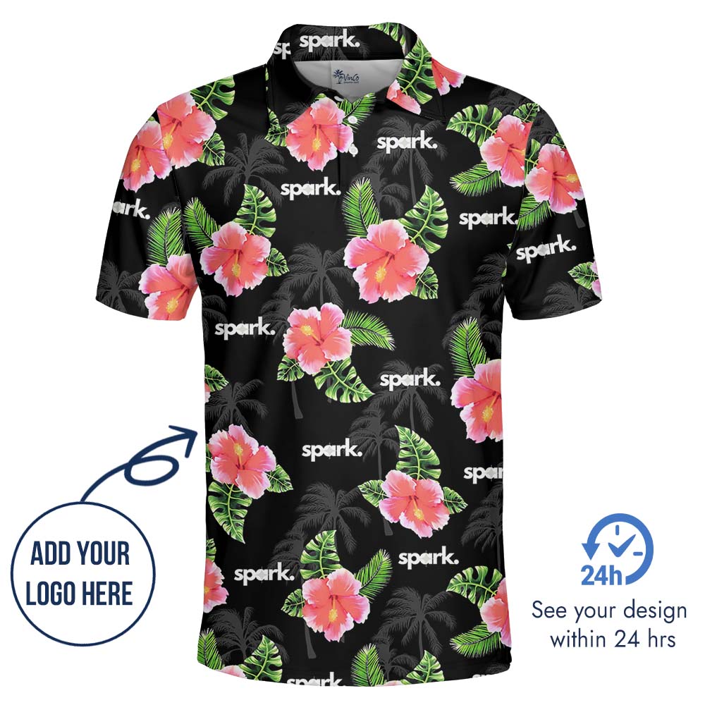 Personalized Logo Black Polo Shirt With Floral Print