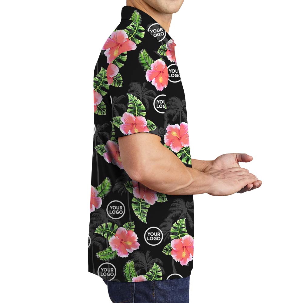 Personalized Logo Black Polo Shirt With Floral Print