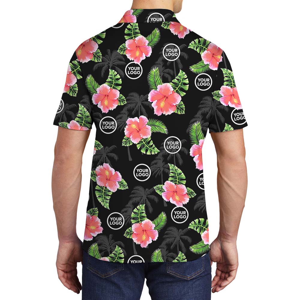 Personalized Logo Black Polo Shirt With Floral Print