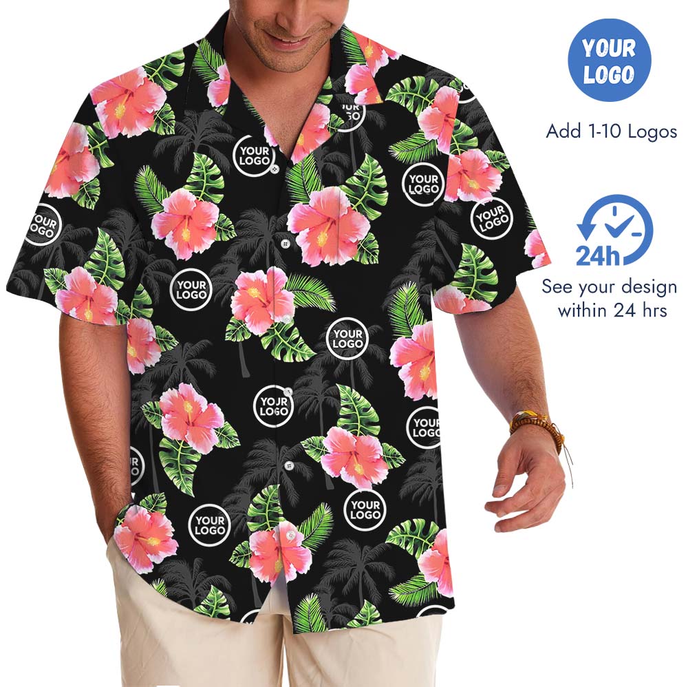 Custom Logo Or Face Floral Black Hawaiian Shirt