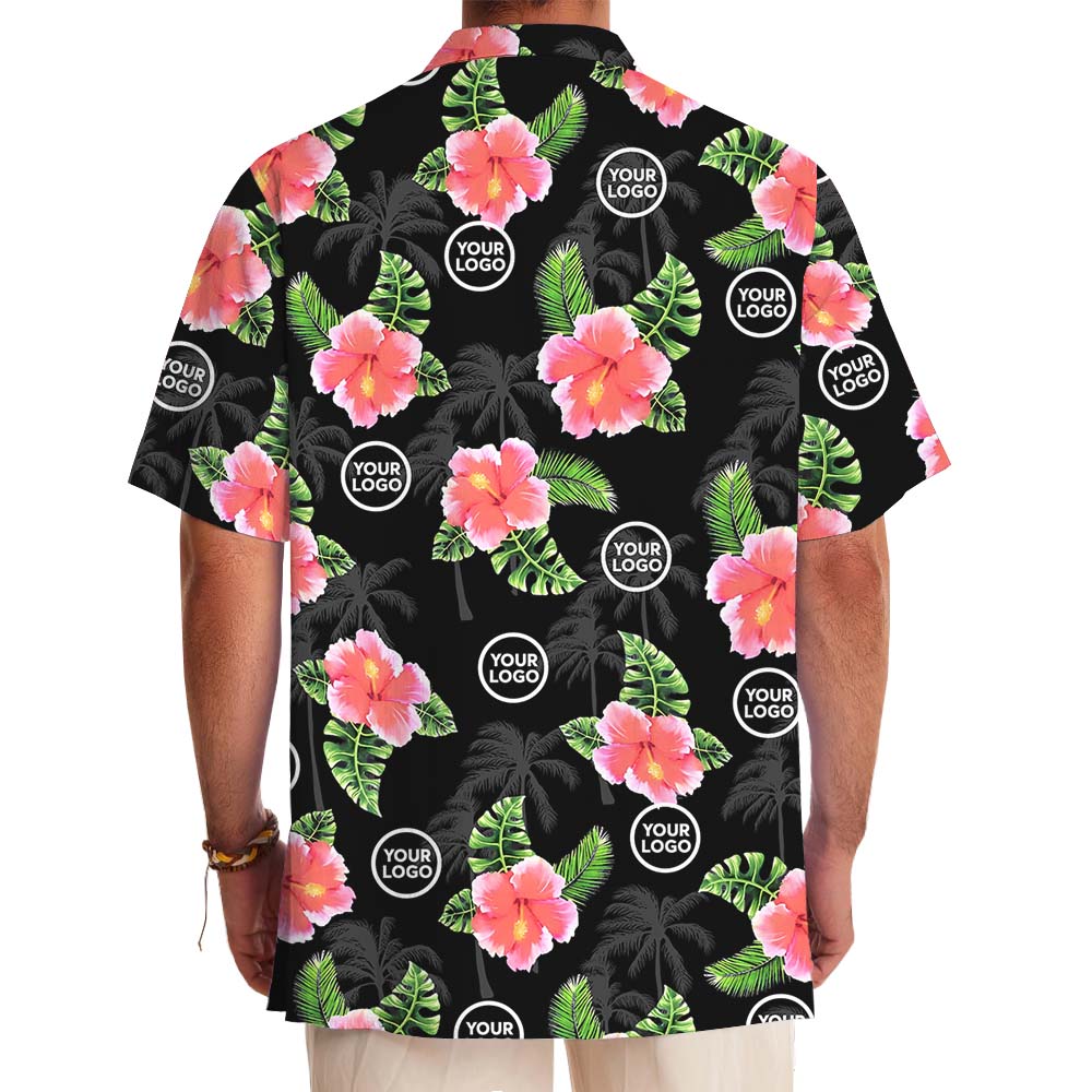 Custom Logo Or Face Floral Black Hawaiian Shirt