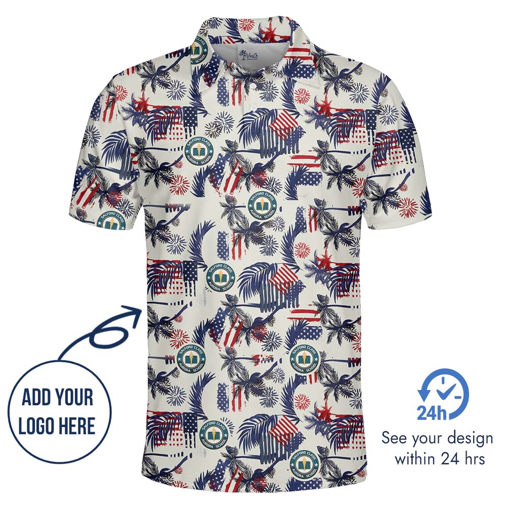 White Red And Blue Beach Polo Shirt With Custom Face