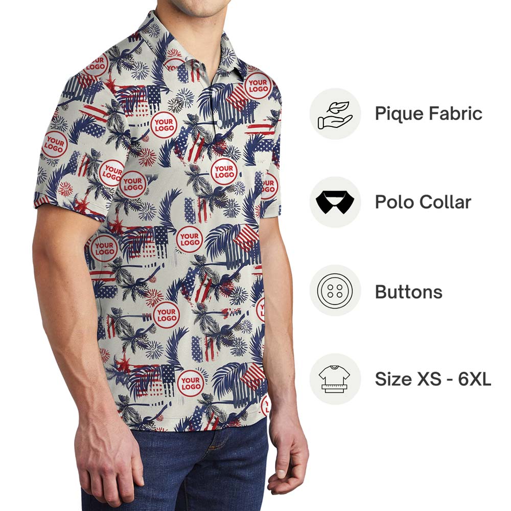 White Red And Blue Beach Polo Shirt With Custom Face