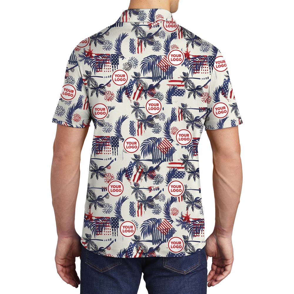 White Red And Blue Beach Polo Shirt With Custom Face