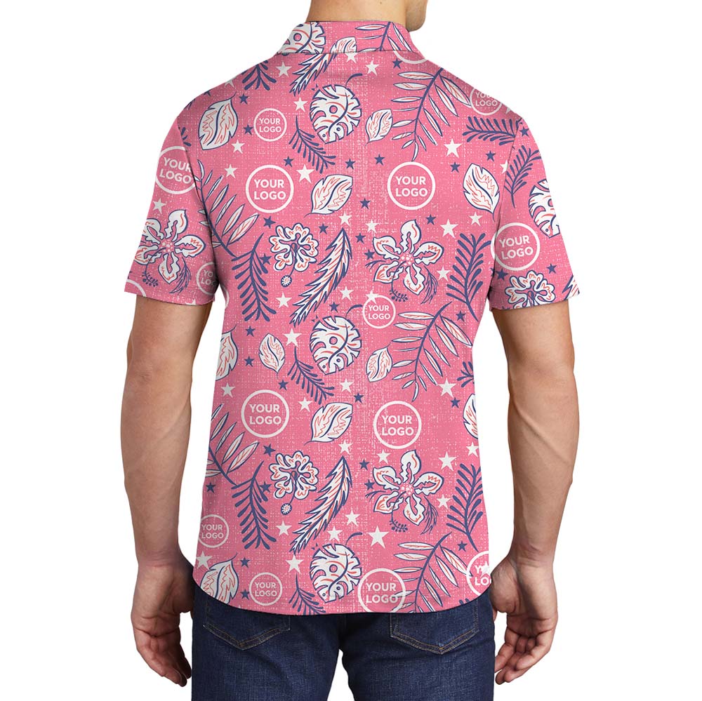 Retro Pink Floral Polo Shirt With Custom Face Or Logo
