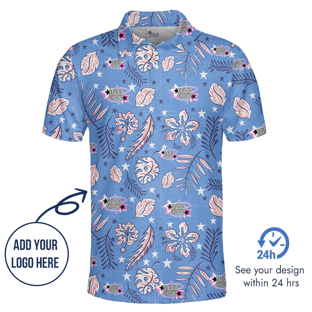 Retro Blue Collared Polo Shirt With Logo
