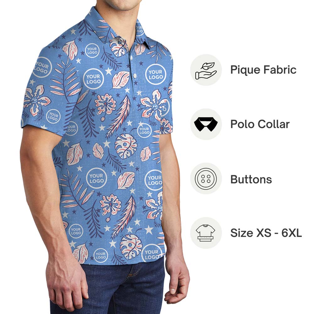 Retro Blue Collared Polo Shirt With Logo