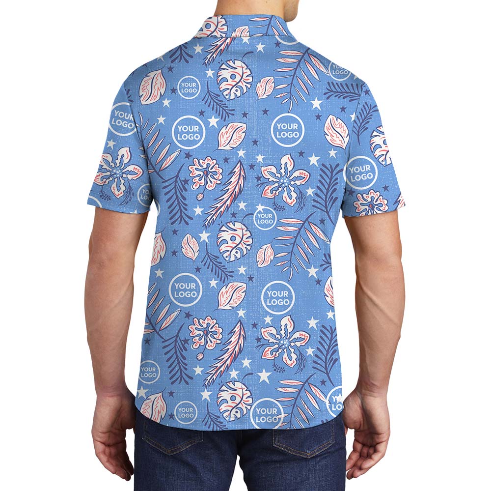 Retro Blue Collared Polo Shirt With Logo