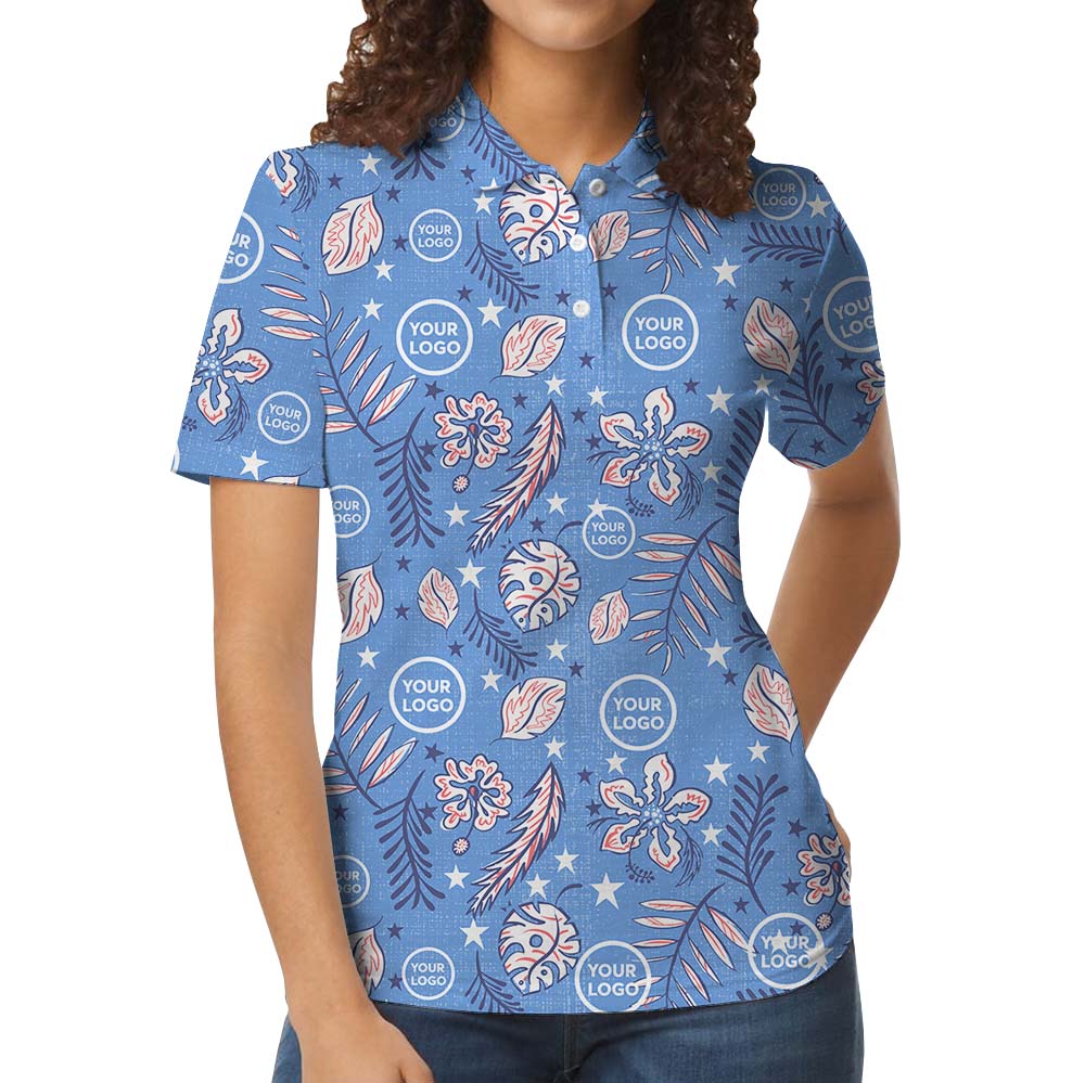 Retro Blue Collared Polo Shirt With Logo