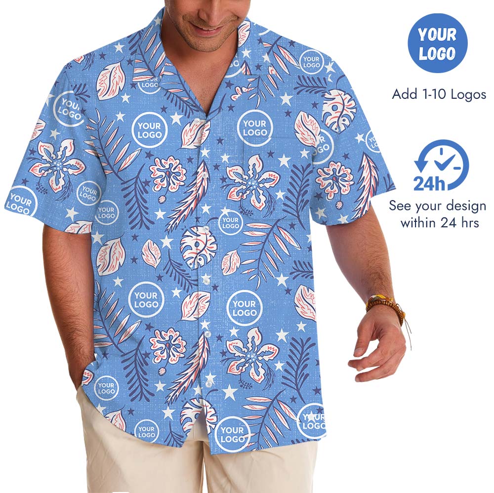 Vintage Blue Aloha Shirt With Custom Logo