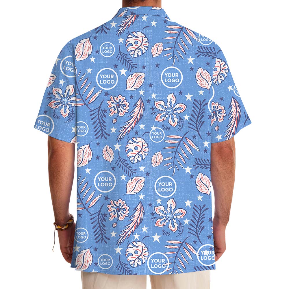 Vintage Blue Aloha Shirt With Custom Logo