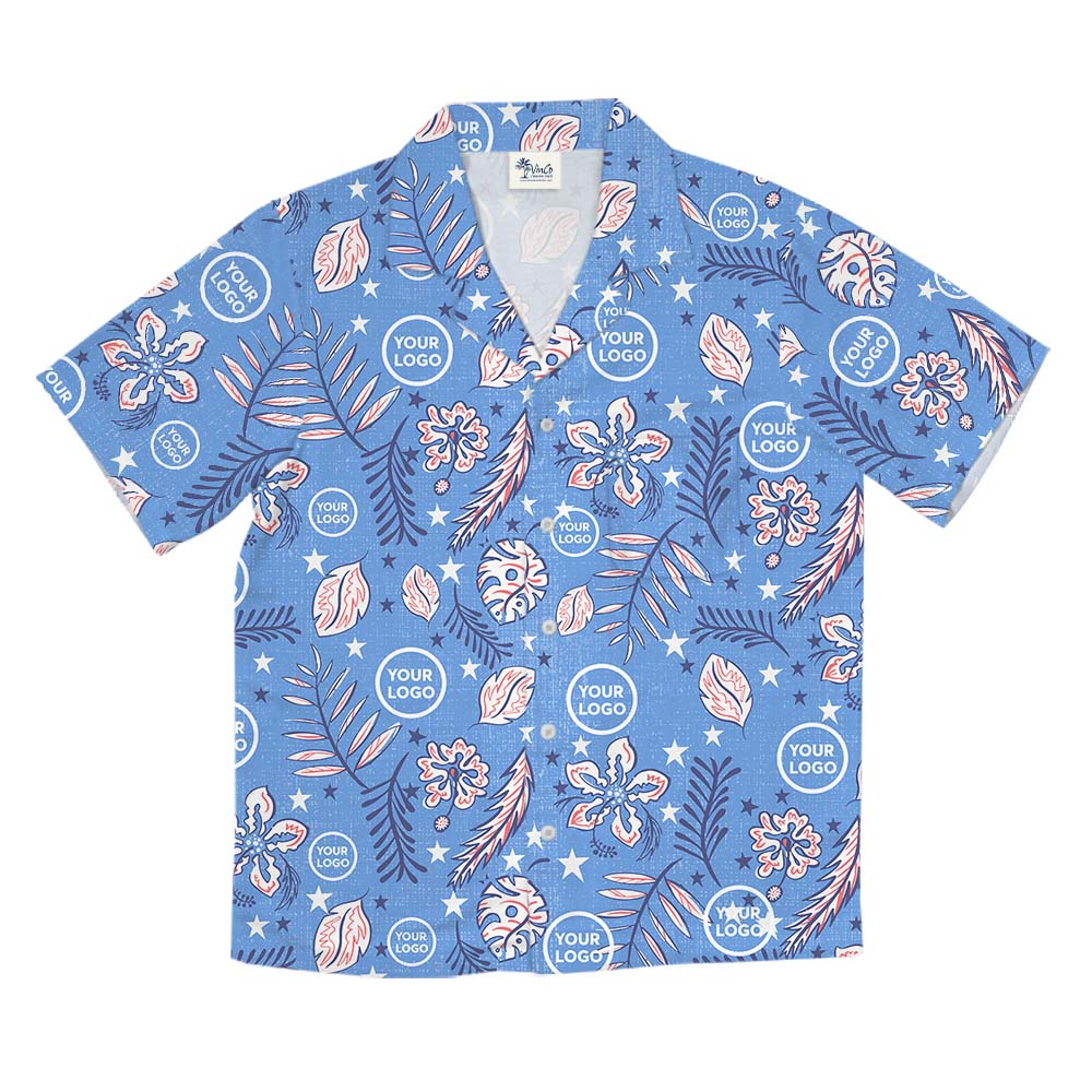 Vintage Blue Aloha Shirt With Custom Logo