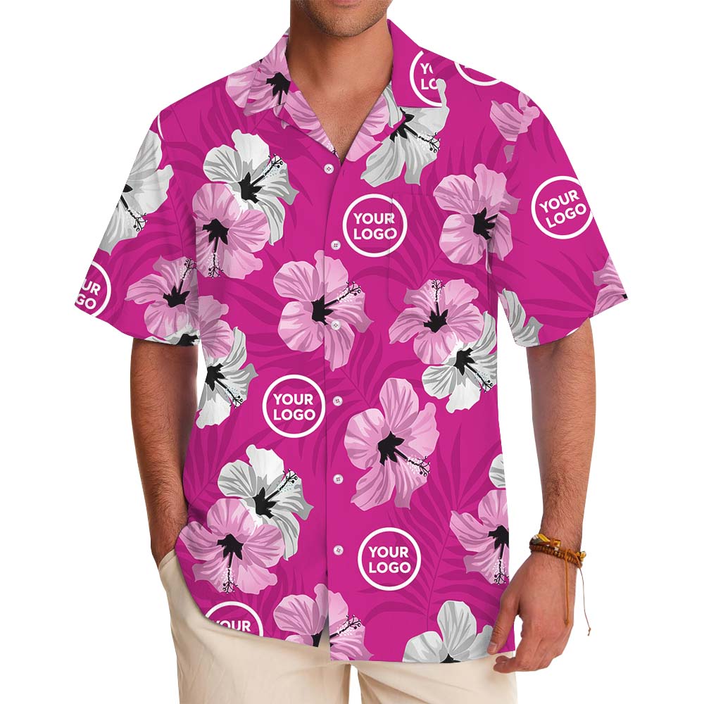 Personalized Multiple Logo Dark Pink Hawaiian Shirt - variant image 1