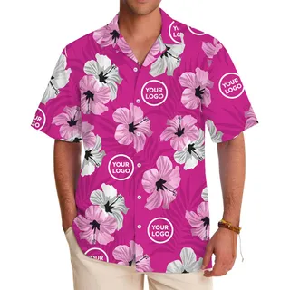 Personalized Multiple Logo Dark Pink Hawaiian Shirt