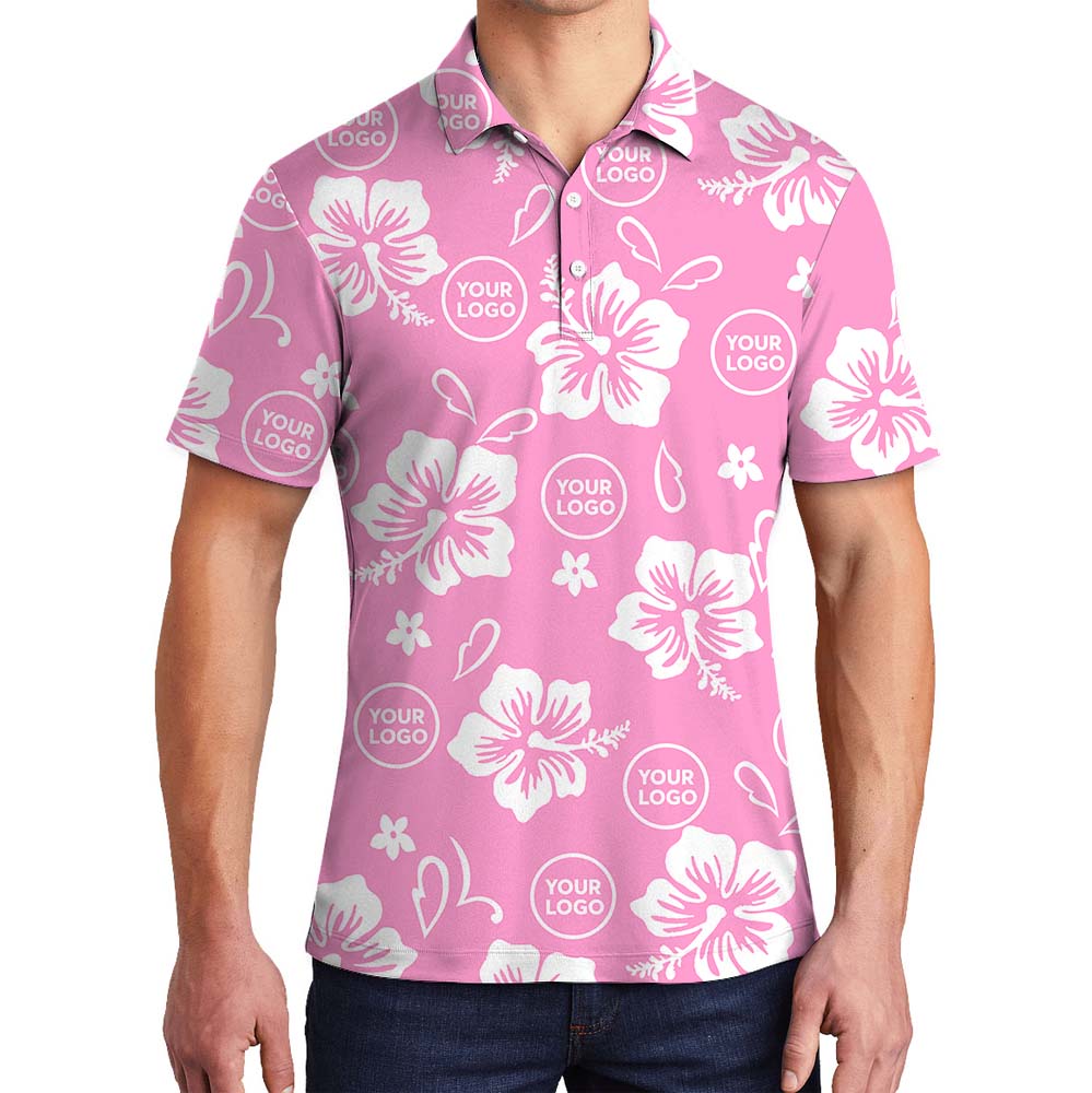Custom Logo Pink Polo Shirt With Floral Print - variant image 1