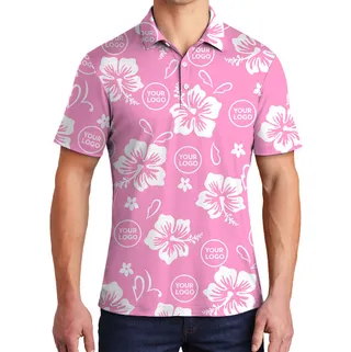 Custom Logo Pink Polo Shirt With Floral Print