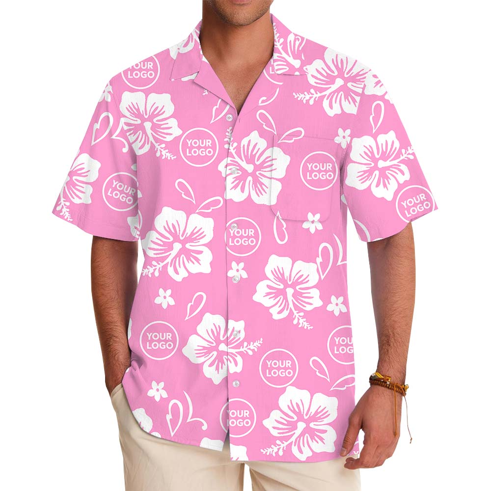 Custom Logo Hibiscus Pink Hawaiian Shirt - variant image 1