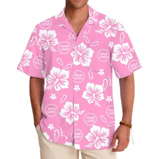 Custom Logo Hibiscus Pink Hawaiian Shirt
