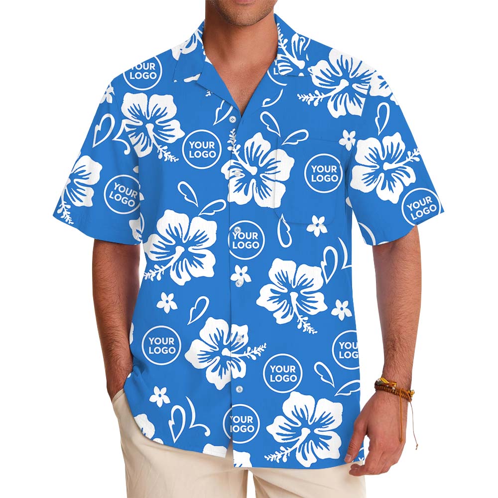 Blue Aloha Hawaiian Shirt With Multiple Logos - variant image 1