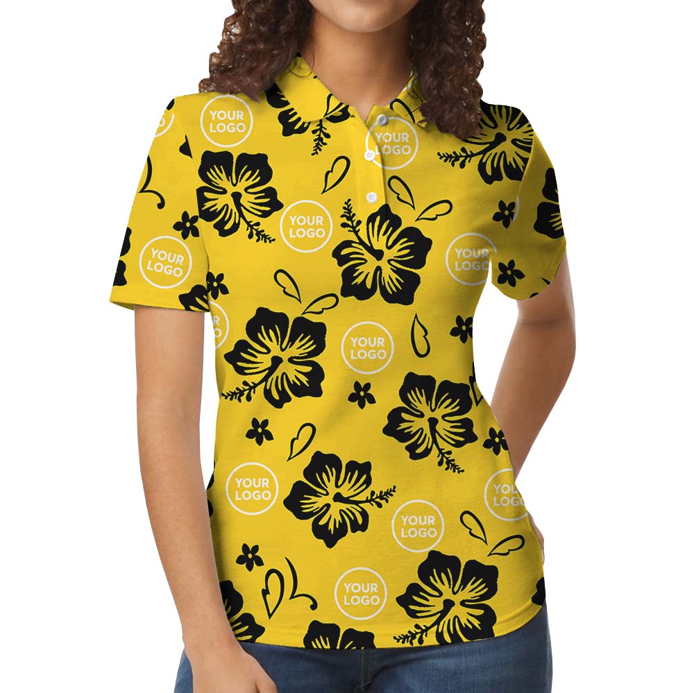 Yellow Aloha Collared Polo Shirt With Personalized Logo - variant image 1