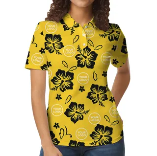 Yellow Aloha Collared Polo Shirt With Personalized Logo
