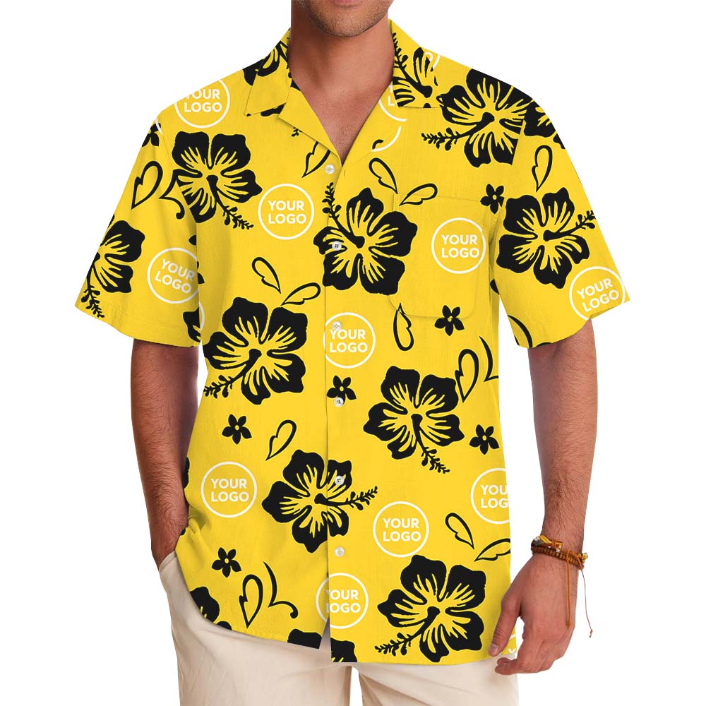Custom Logo Or Face Button Up Shirt In Yellow - variant image 1