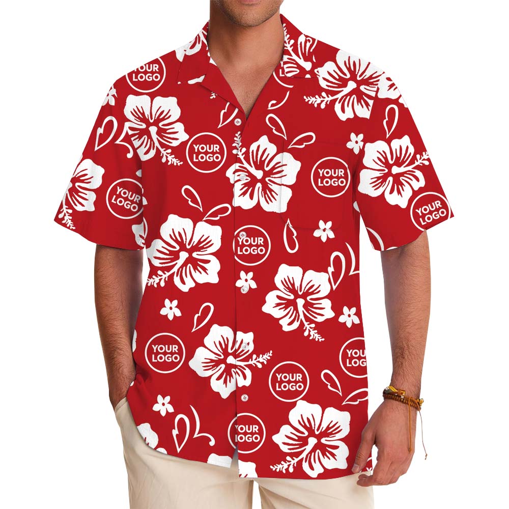 White And Red Floral Hawaiian Shirt With Your Logo Print - variant image 1
