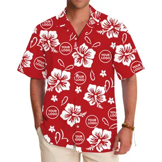 White And Red Floral Hawaiian Shirt With Your Logo Print