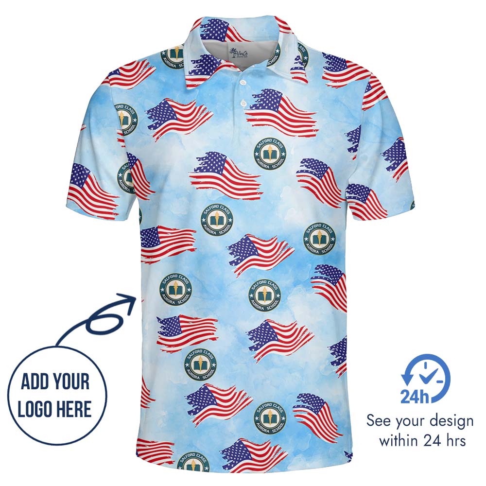 American Flag Blue Polo Shirt With Custom Face Or Logo - variant image 1