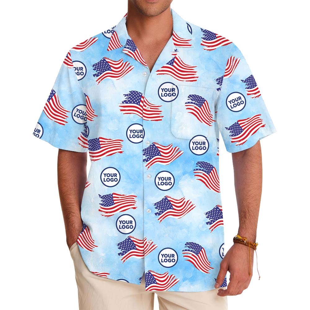 Custom Face Or Logo American Flag Hawaiian Shirt - variant image 1