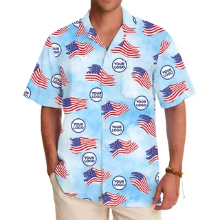 Custom Face Or Logo American Flag Hawaiian Shirt