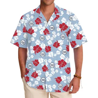 Vintage Blue Hawaiian Shirt With Custom Logo Printed