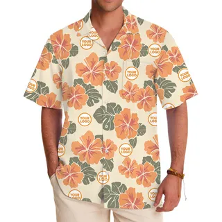 Orange Floral Hawaiian Shirt With Group Logo