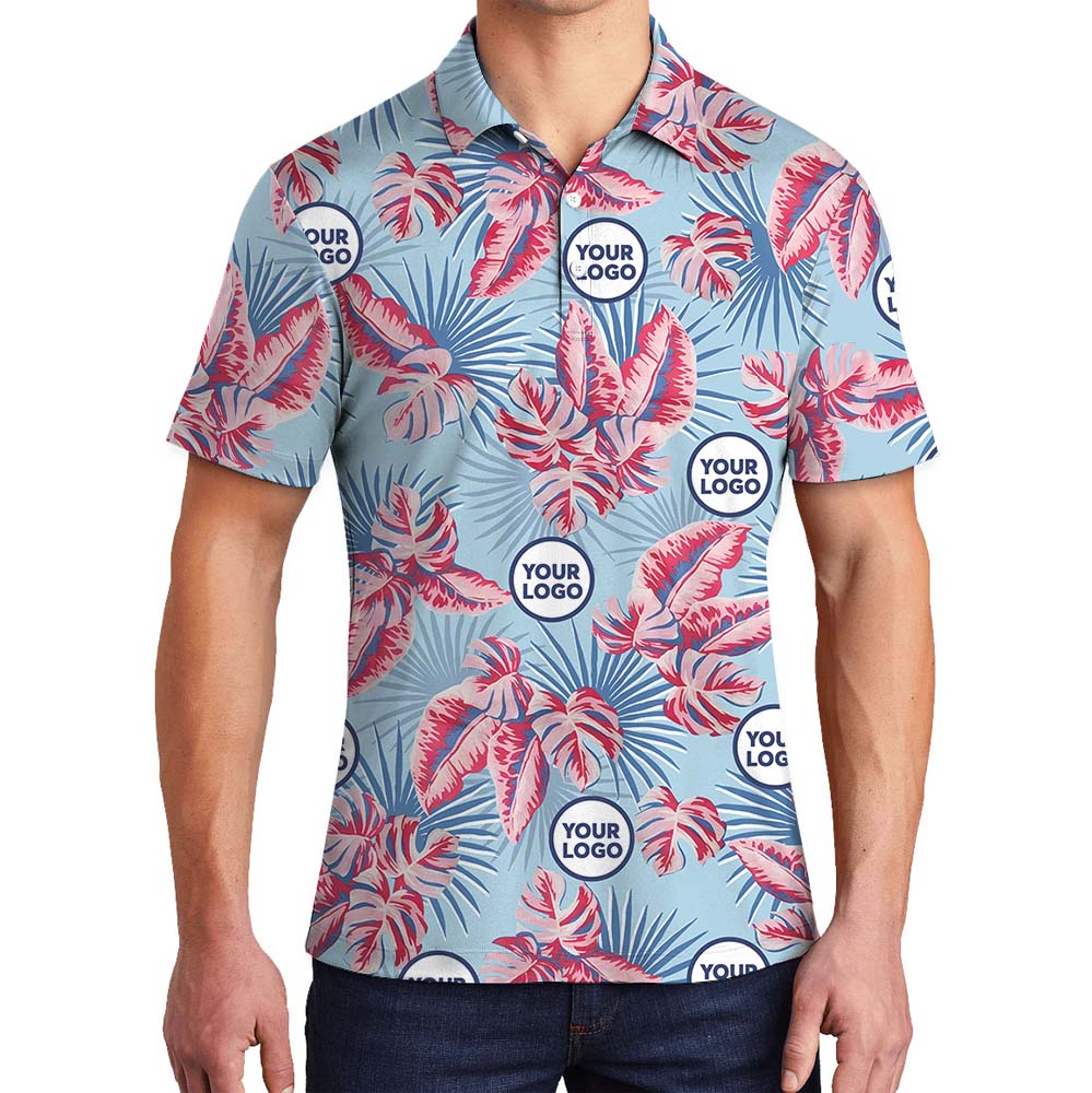 Tropical Blue Collared Polo Shirt With Logo Printed - variant image 1