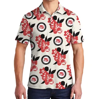 Red Hibiscus Simple Polo Shirt With Logo