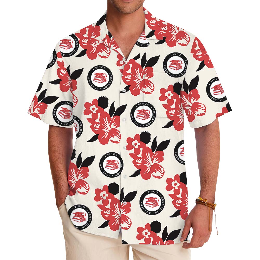 Red Floral Hawaiian Shirt With Custom Logo Or Face - variant image 1