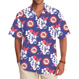 Navy And Red Button Up Shirt With Custom Logo