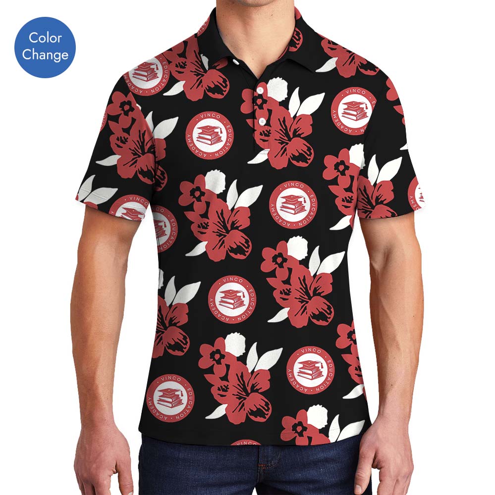 Black And Red Floral Polo Shirt With Brand Logo - variant image 1