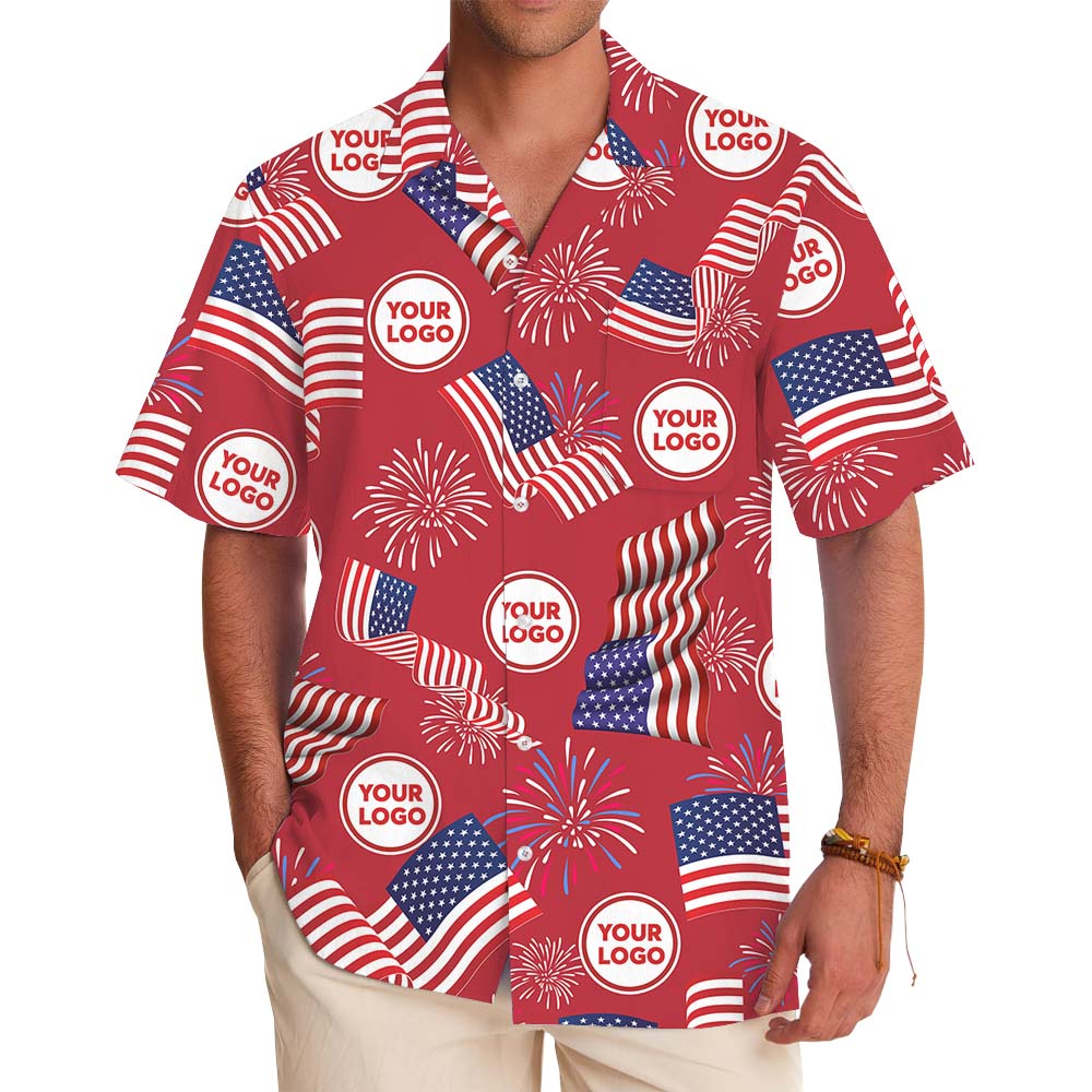 Custom Logo Fourth Of July Red Hawaiian Shirt - variant image 1