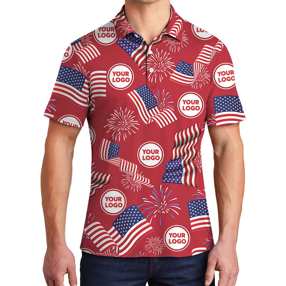 Happy Independence Day Red Polo Shirt With Custom Logo - variant image 1