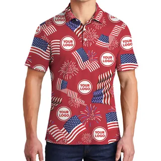Happy Independence Day Red Polo Shirt With Custom Logo