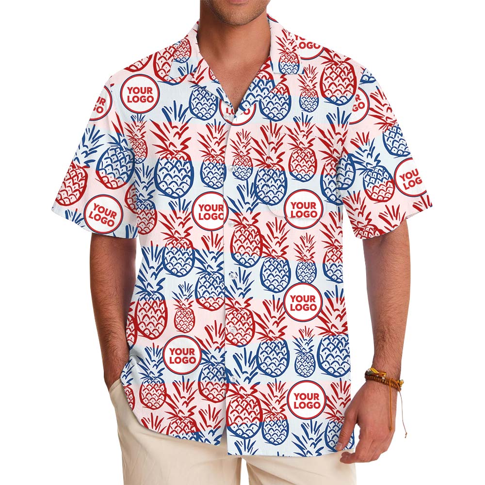 White Red And Blue Pineapple Custom Hawaiian Shirt With Logo - variant image 1