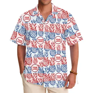 White Red And Blue Pineapple Custom Hawaiian Shirt With Logo