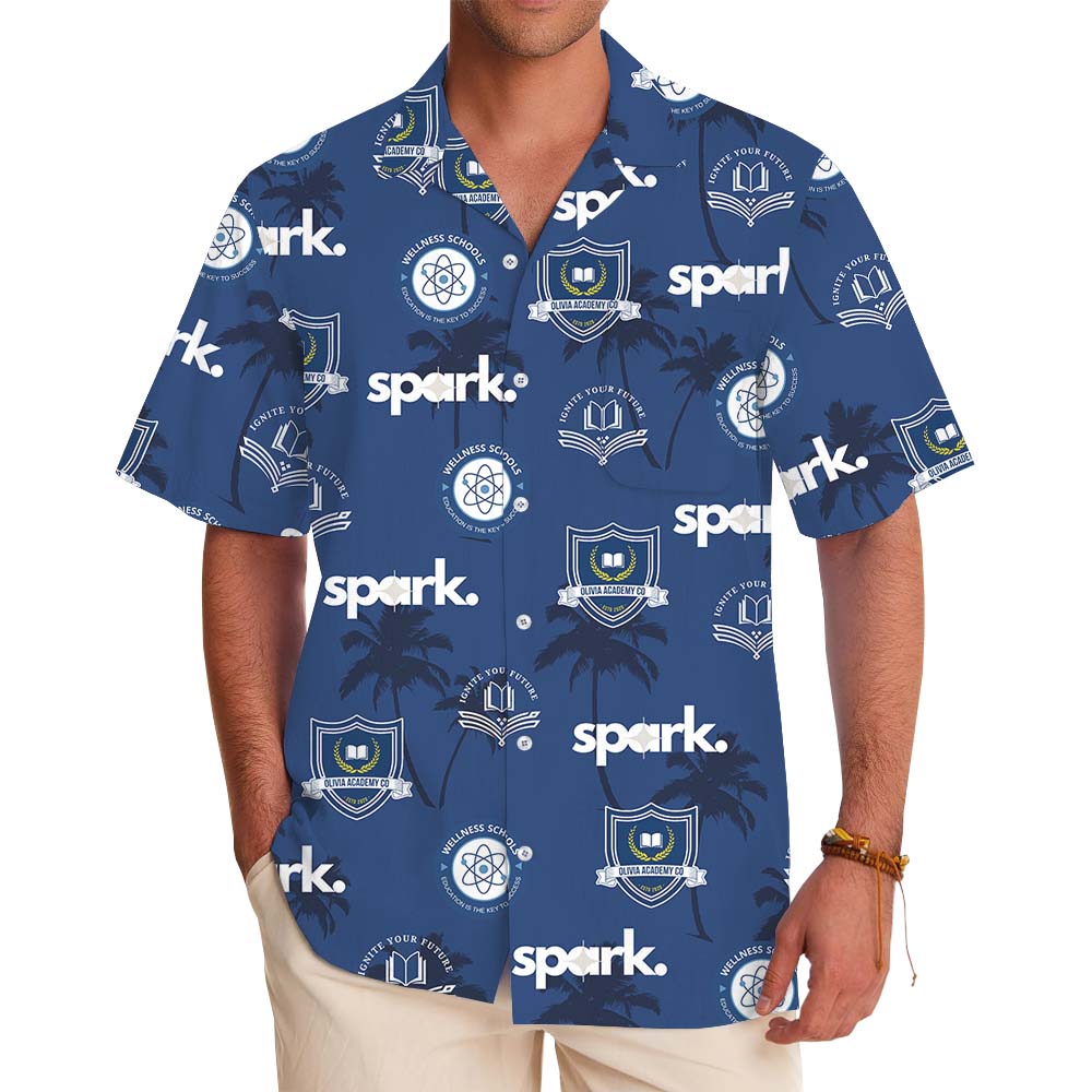 Palm Tree Navy Aloha Shirt With Custom Logo - variant image 1